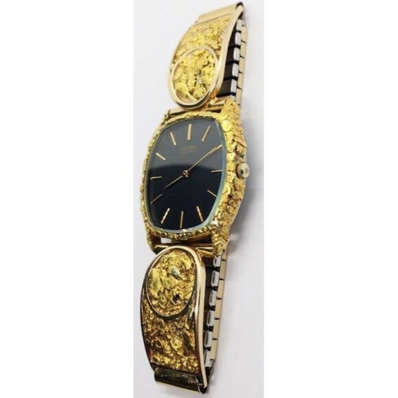 Vintage 1980 Men's Seiko Quartz Gold Nugget Embelished Men's Watch 1980's Retro - Picture 3 of 9